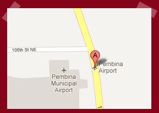 Map showing Pembina Parcel Service location near Pembina Municipal Airport